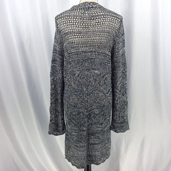 Chicos 2 Duster Cardigan Sweater Womens Size Large 12 Black Long Open Crochet - Picture 3 of 9